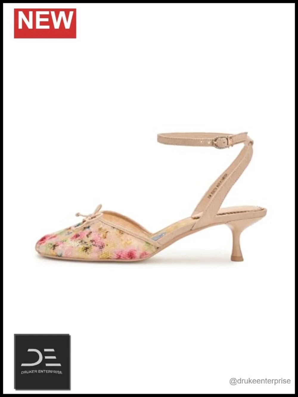 Kitten Heel Pump Round Toe Stiletto Cross Ankle Strap Mesh Floral Formal Evening